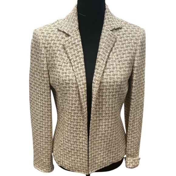 Talbots Cream and Tan Metallic Basketweave‎ blazer in EUC size 4. - Picture 1 of 7
